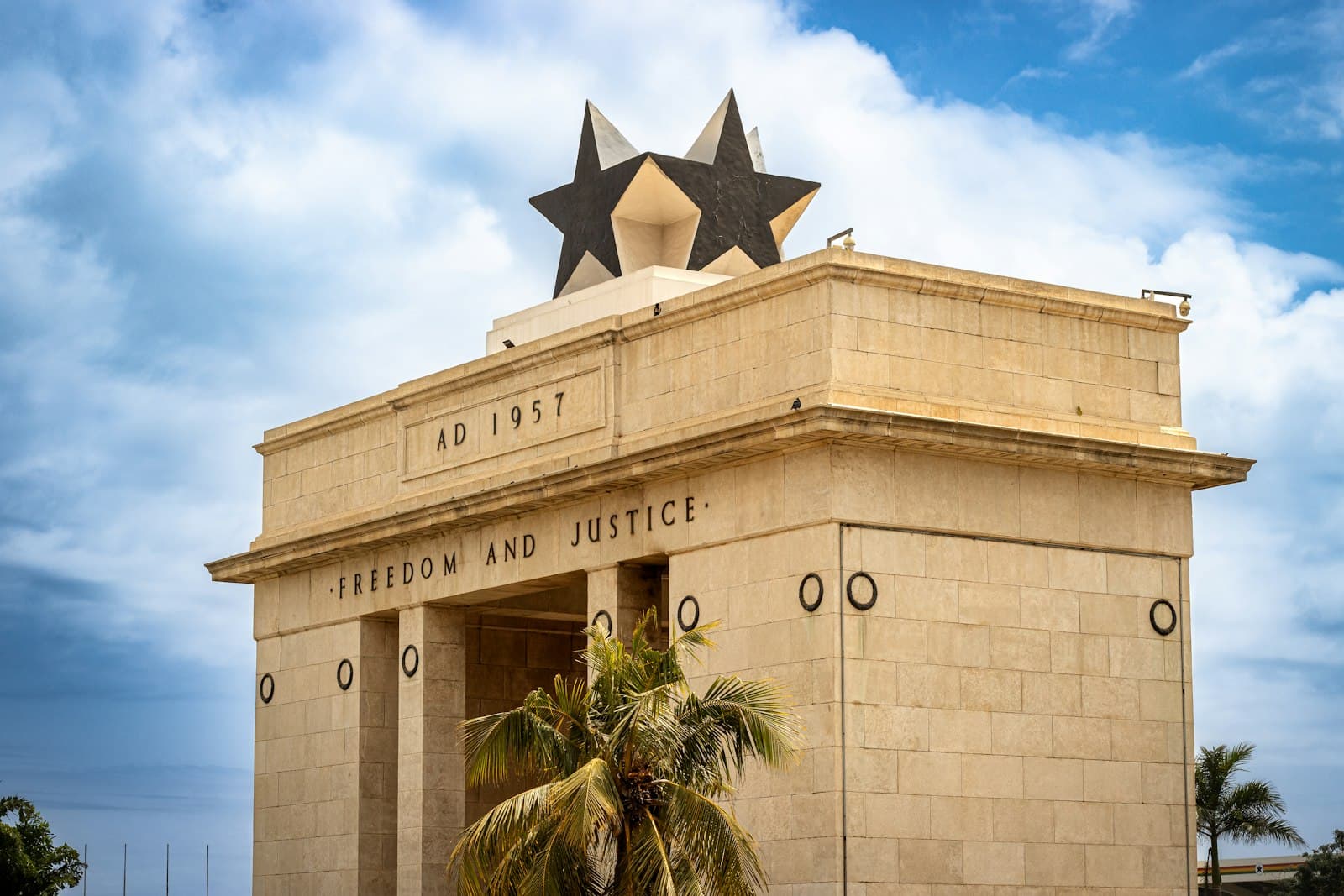 Black Star Square in Accra, inscribed Freedom and Justice
